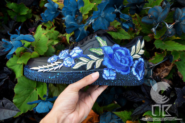 💎 Air Force 1 Custom Teal Rose Low Blue Flower Floral Black Splatter Shoes Mens Womens Kids Sizes AF1 Sneakers 4