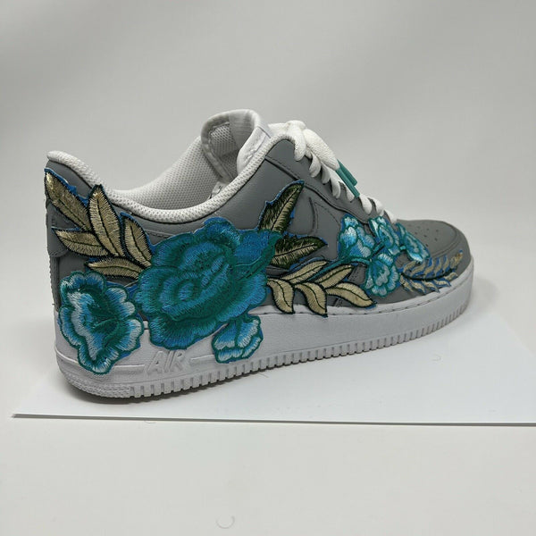 💎 Air Force 1 Custom Teal Rose Low Flower Floral Gray White Shoes Mens Womens Kids Sizes AF1 Sneakers 2