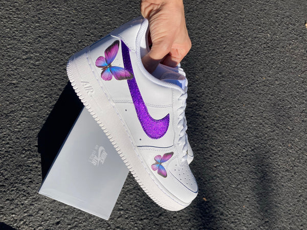 Air Force 1 Purple Glitter Butterfly Low White Custom Shoes All Sizes AF1 Sneakers