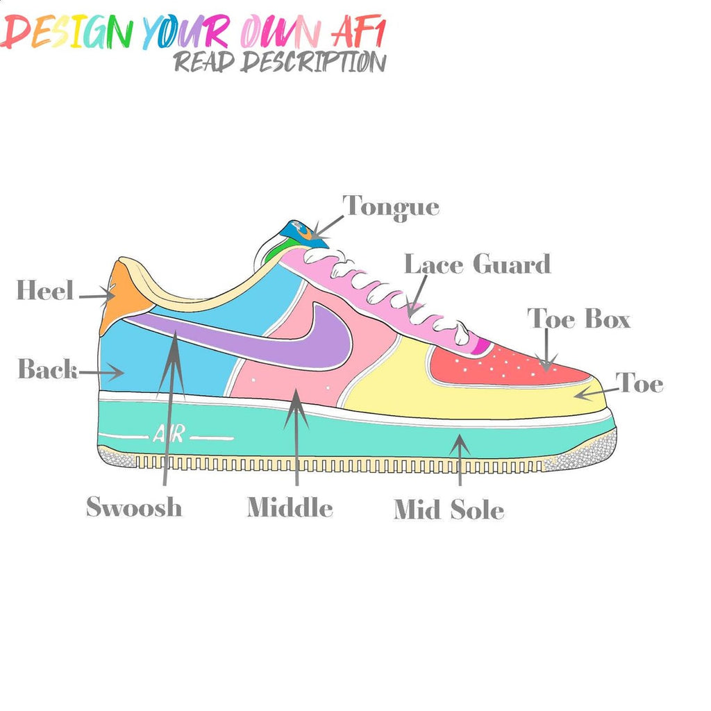 Nike Air Force 1 Low White Custom paint (Lilac,Mint Green,Pale Blue,Petal  Pink)