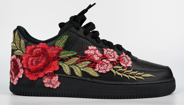Nike Air Force 1 Custom Black Rose Shoes Low Long Red Flower Floral Design Men Women Kids All Sizes Side
