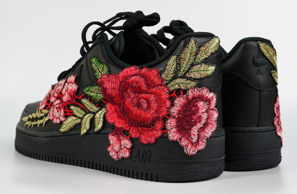 Nike Air Force 1 Custom Black Rose Shoes Low Long Red Flower Floral Design Men Women Kids All Sizes Rear