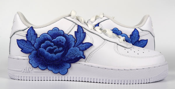 Nike Air Force 1 Custom Blue Rose Shoes 2.0 Flower Floral Low Shoes Men Women Kids All Sizes Side to Side