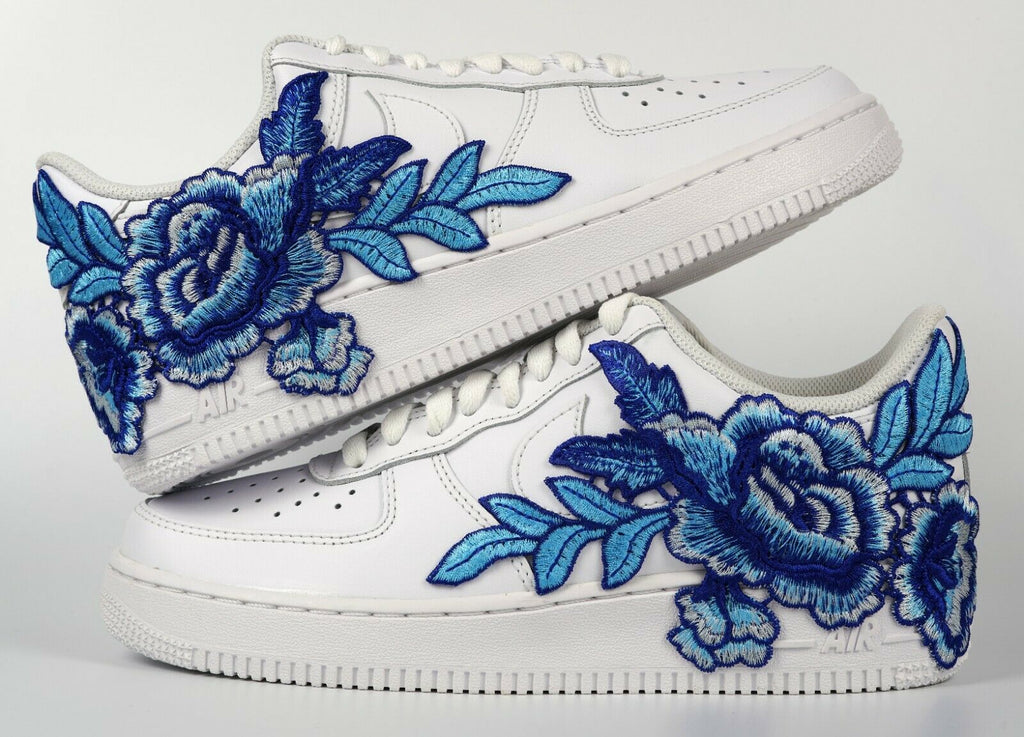 Air Force 1 Custom Blue Rose Short Flower Floral White Low Shoes