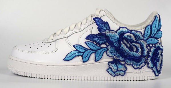 Nike Air Force 1 Custom Low Blue Rose Flower Floral White Shoes Mens Womens & Kids Other Side