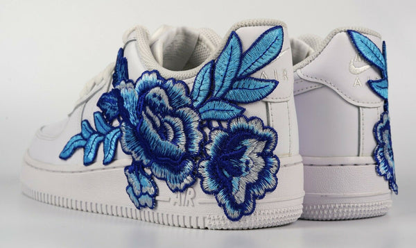 Nike Air Force 1 Custom Low Blue Rose Flower Floral White Shoes Mens Womens & Kids Rear