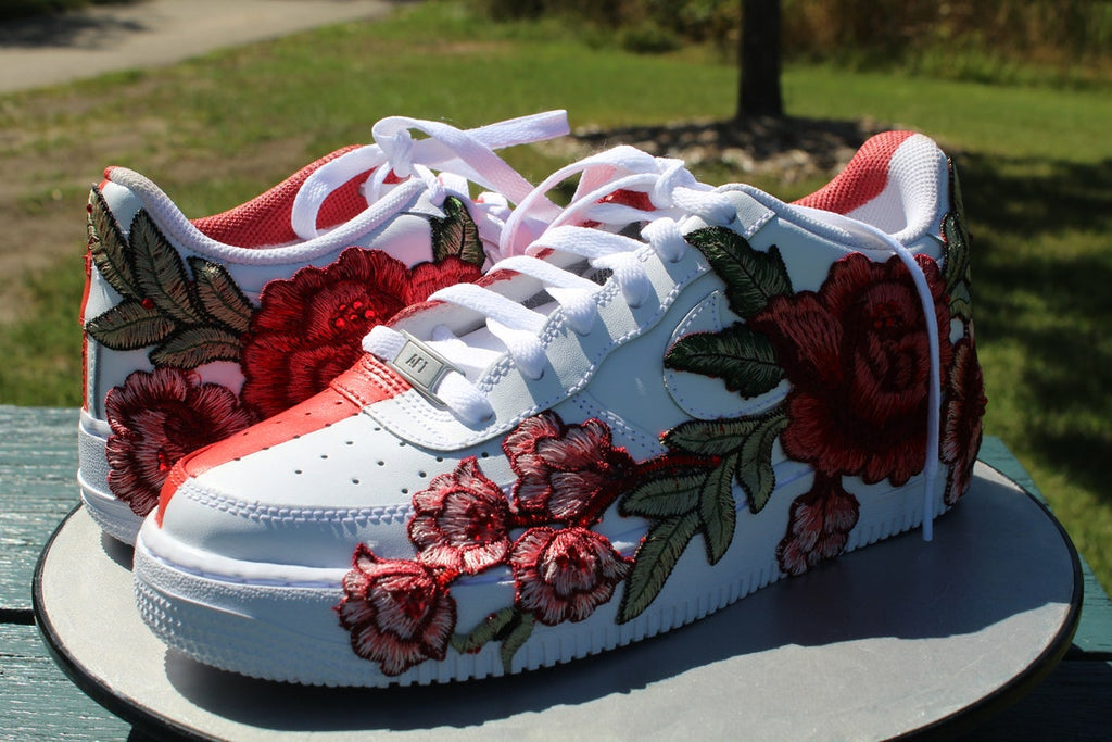 Air Force 1 Custom Half Rose Red Flower Floral Painted Shoes All Sizes Rose Customs Air Force 1 Custom Shoes Sneakers Design Your Own AF1