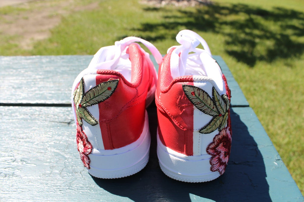 Air Force 1 Custom Half Rose Red Flower Floral Painted Shoes All Sizes Rose Customs Air Force 1 Custom Shoes Sneakers Design Your Own AF1