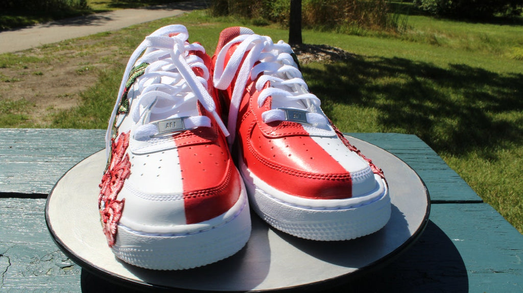 Air Force 1 Custom Half Rose Red Flower Floral Painted Shoes