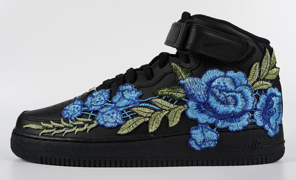 Nike Air Force 1 Custom Mid Blue Rose Shoes Flower Floral Black All Sizes Men Women Kids Other Side