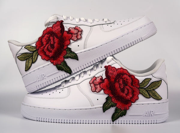 Nike Air Force 1 Custom Red Rose Shoes Flower Floral White Mens Womens Kids All Sizes Stacked