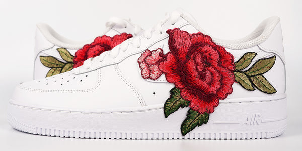 Nike Air Force 1 Custom Red Rose Shoes Flower Floral White Mens Womens Kids All Sizes Side to Side