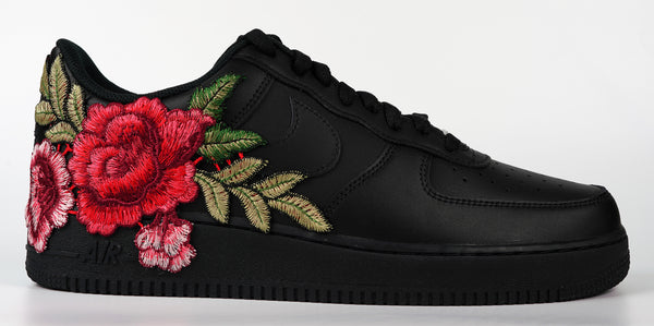 Nike Air Force 1 Custom Shoes Black Rose Red Flower Floral Low Men Women Kids All Sizes Side