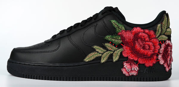 Nike Air Force 1 Custom Shoes Black Rose Red Flower Floral Low Men Women Kids All SizesNike Air Force 1 Custom Shoes Black Rose Red Flower Floral Low Men Women Kids All Sizes Rear Side