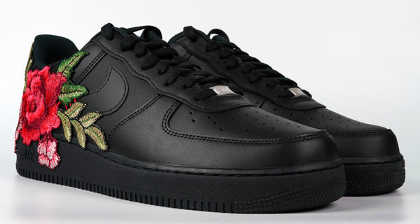 Nike Air Force 1 Custom Shoes Black Rose Red Flower Floral Low Men Women Kids All Sizes Front