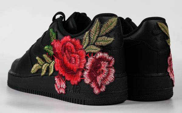 Nike Air Force 1 Custom Shoes Black Rose Red Flower Floral Low Men Women Kids All Sizes Rear