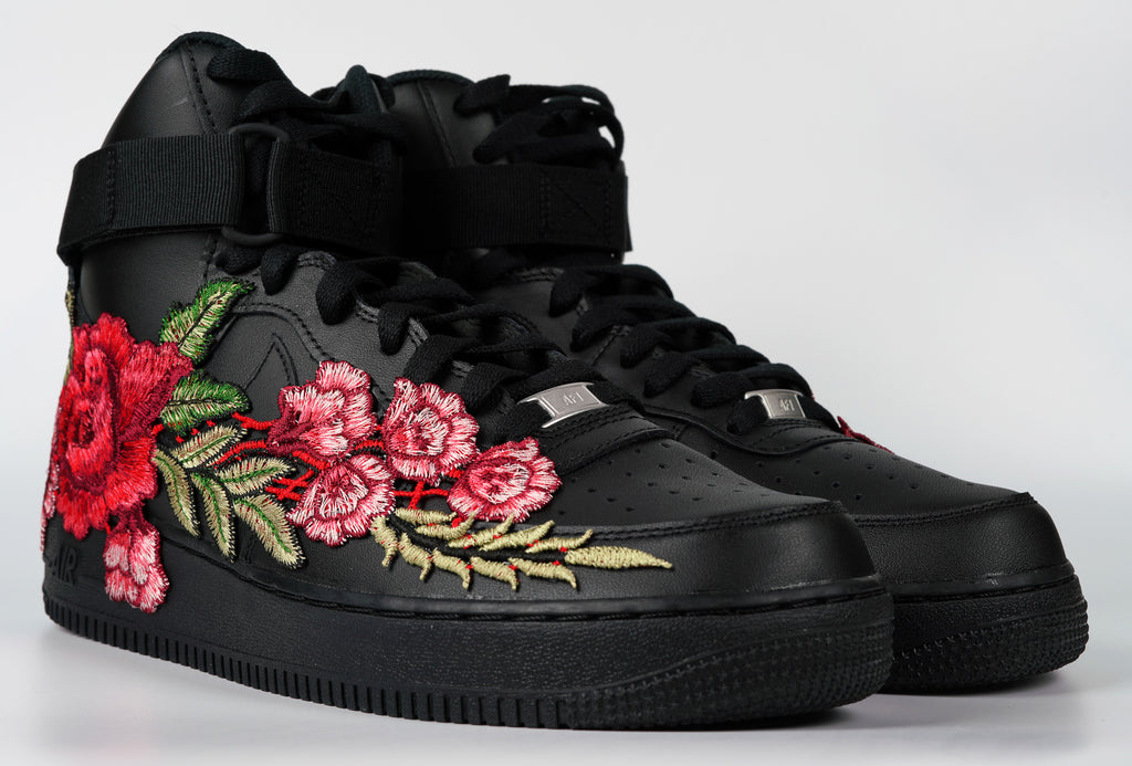 Air Force 1 Custom Shoes High Black Red Rose Flower Floral Men Women Kids All Sizes Af1 Sneakers 7.5 Mens (9 Women's)