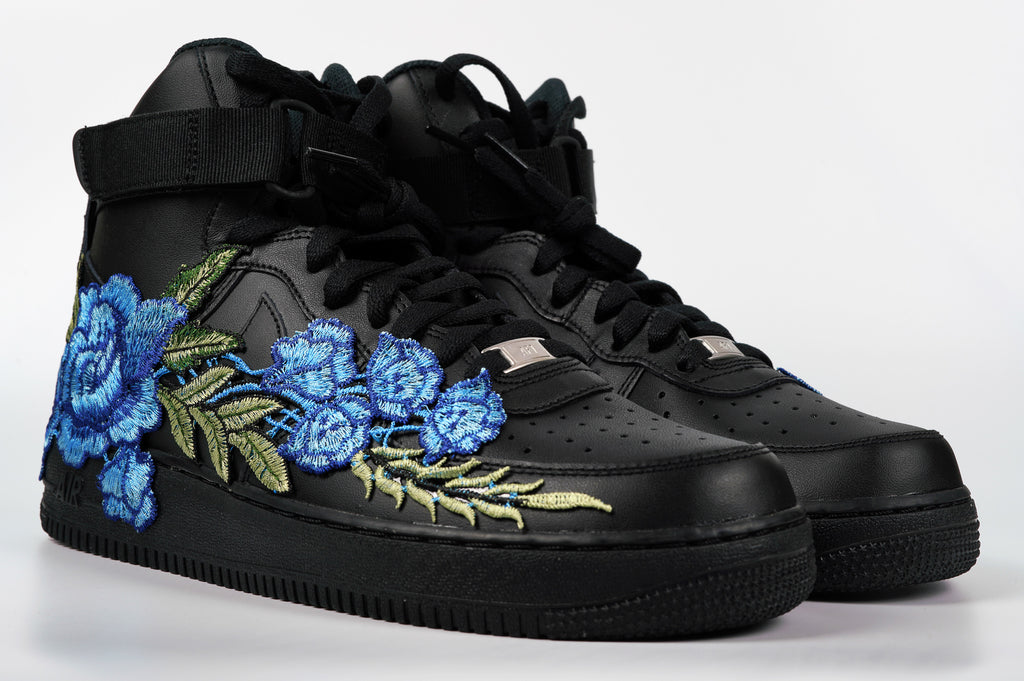 💎 Air Force 1 Custom Teal Rose Low Blue Flower Floral Black