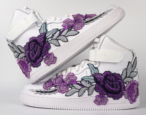 Nike Air Force 1 Custom Shoes High Purple Rose Flower Floral White Men Women Kids All Sizes Stacked