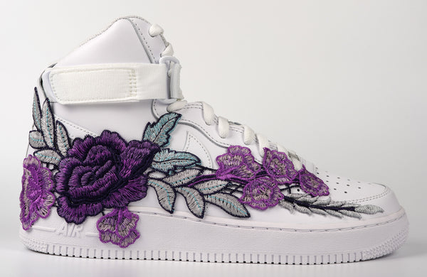 Nike Air Force 1 Custom Shoes High Purple Rose Flower Floral White Men Women Kids All Sizes Side