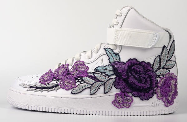 Nike Air Force 1 Custom Shoes High Purple Rose Flower Floral White Men Women Kids All Sizes Rear Side
