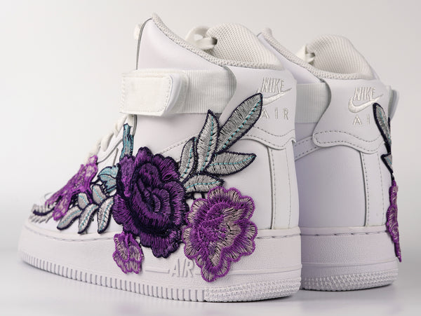 Nike Air Force 1 Custom Shoes High Purple Rose Flower Floral White Men Women Kids All Sizes Rear