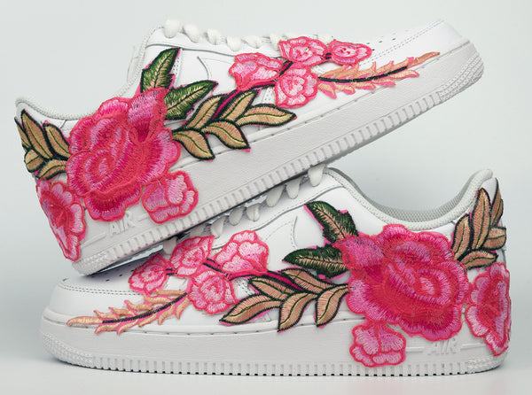 Air Force 1 07 Low Pink Rose Floral Flower White Custom Shoes All Sizes AF1 Sneakers