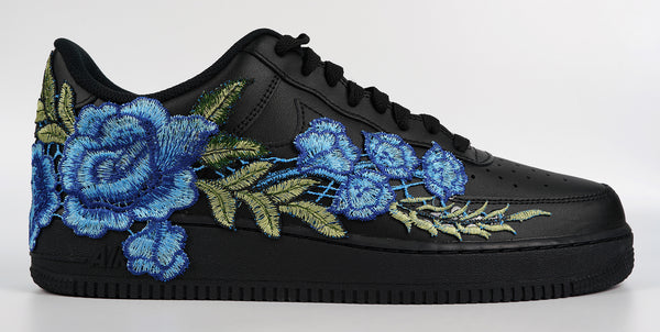 Nike Air Force 1 Custom Rose Blue Black Shoes Low Long Flower Floral Design Men Women & Kids All Sizes Left