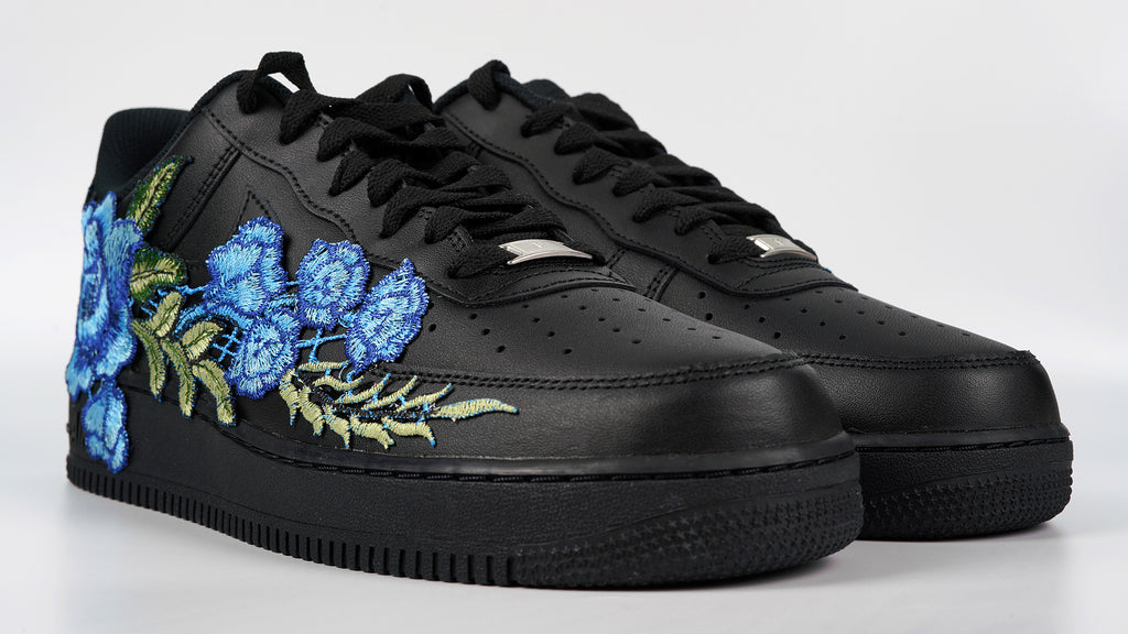 Air Force 1 Custom Rose Blue Black Shoes Low Long Flower Floral