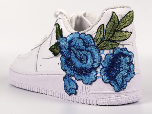Nike Air Force 1 Custom Blue Rose Shoes Short Flower Floral Design White Low Shoes Men Women & Kids All Sizes Rear
