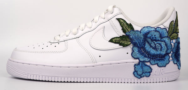 Nike Air Force 1 Custom Blue Rose Shoes Short Flower Floral Design White Low Shoes Men Women & Kids All Sizes Other Side