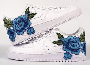 Air Force 1 Custom Blue Rose Shoes Short Flower Floral Design White Lo Rose Customs Air Force 1 Custom Shoes Sneakers Design Your Own AF1