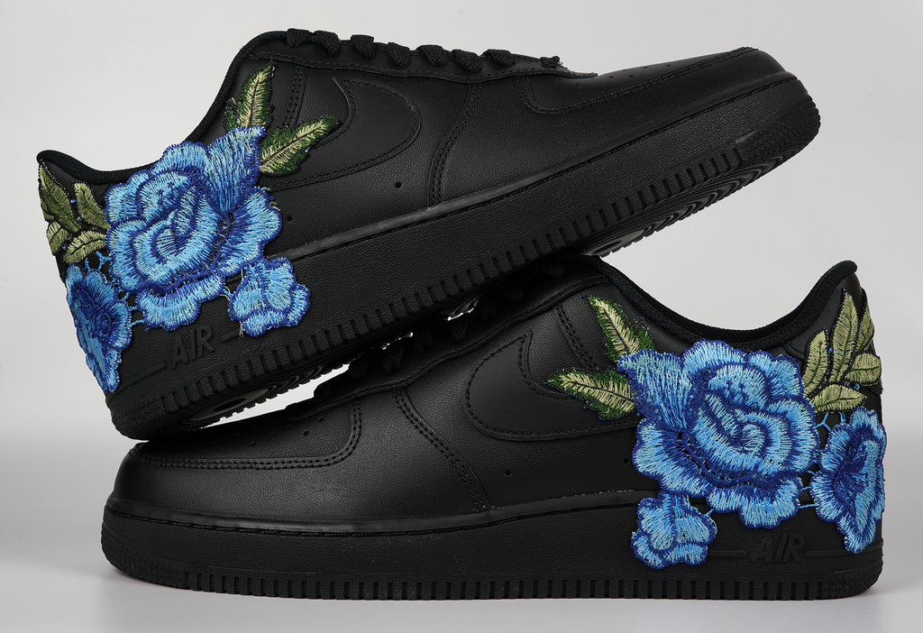 Air Force 1 Custom Blue Rose Shoes Short Low Flower Floral Design Black Men Womens & Kids All Sizes Af1 Sneakers 8 Mens (9.5 Women's)