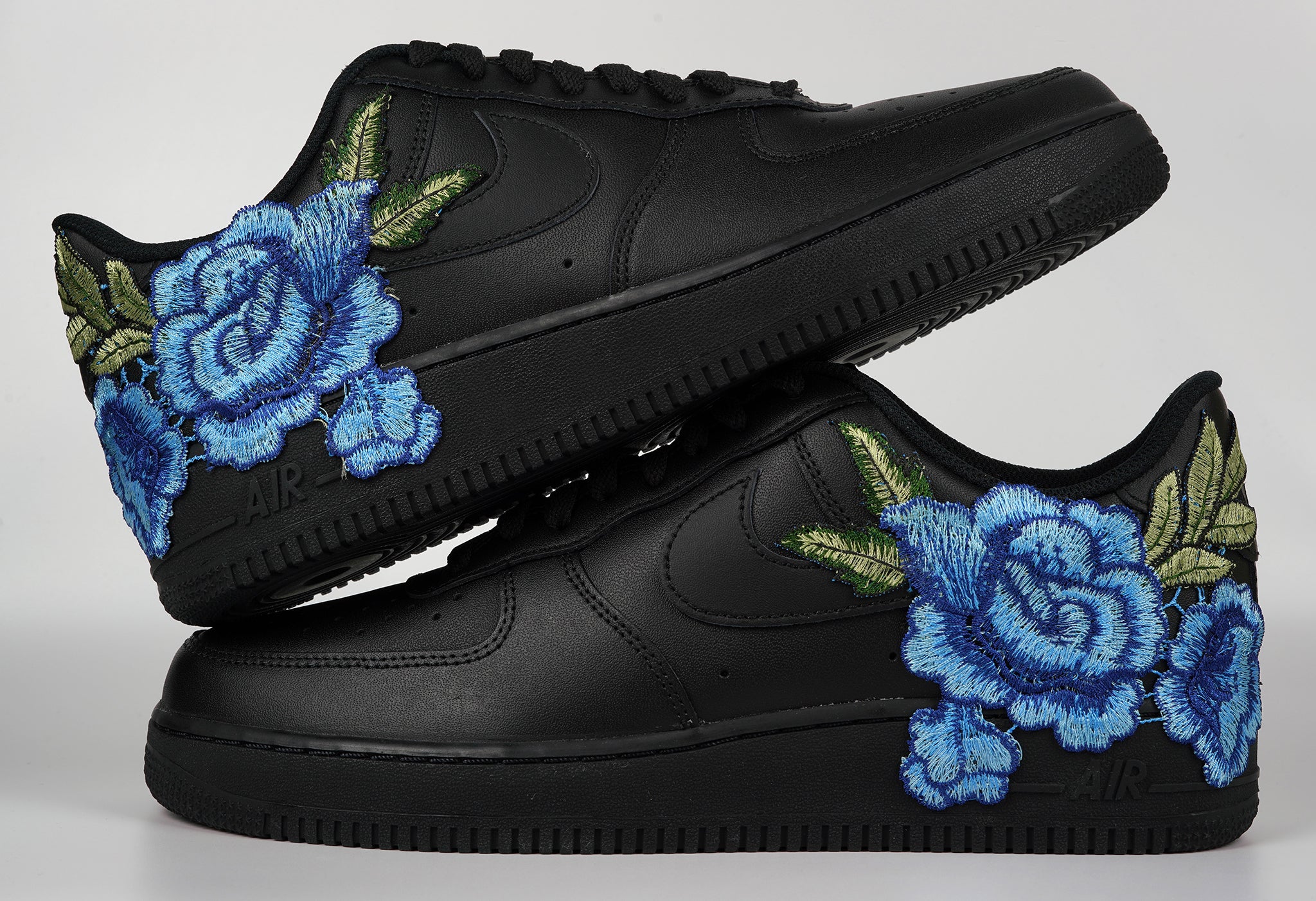 Nike Air Force 1 Custom Blue Rose Shoes Short Low Flower Floral Design Black Men Womens & Kids All Sizes Stacked