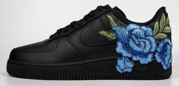 Nike Air Force 1 Custom Blue Rose Shoes Short Low Flower Floral Design Black Men Womens & Kids All Sizes Side