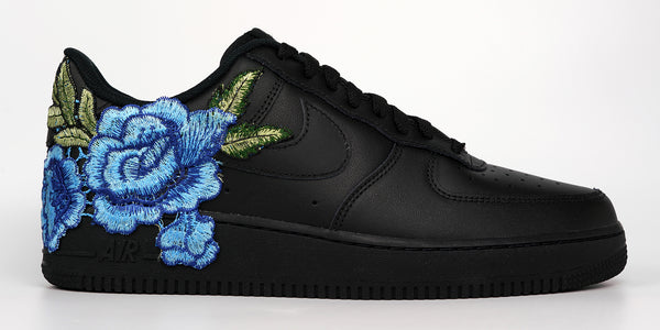 Nike Air Force 1 Custom Blue Rose Shoes Short Low Flower Floral Design Black Men Womens & Kids All Sizes Other Side