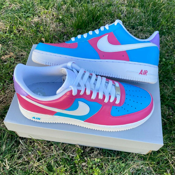 Air Force 1 Custom Cotton Candy Low Inverted Shoes Pink Blue Womens Kids 12