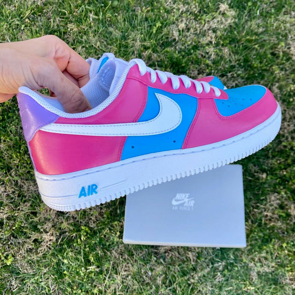 Air Force 1 Custom Cotton Candy Low Inverted Shoes Pink Blue Womens Kids 11