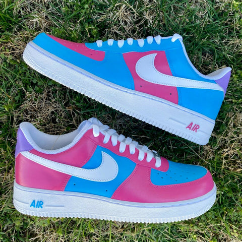 Air Force 1 Custom Cotton Candy Low Inverted Shoes Pink Blue Womens Kids
