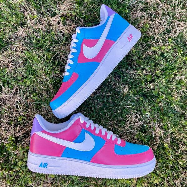 Air Force 1 Custom Cotton Candy Low Inverted Shoes Pink Blue Womens Kids 1