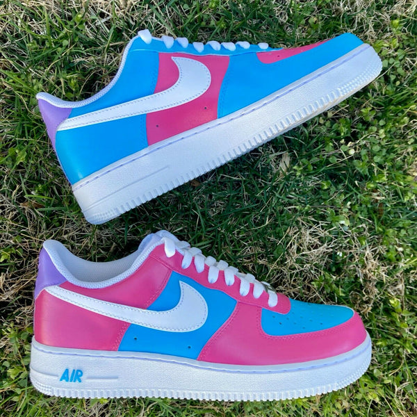 Air Force 1 Custom Cotton Candy Low Inverted Shoes Pink Blue Womens Kids 2