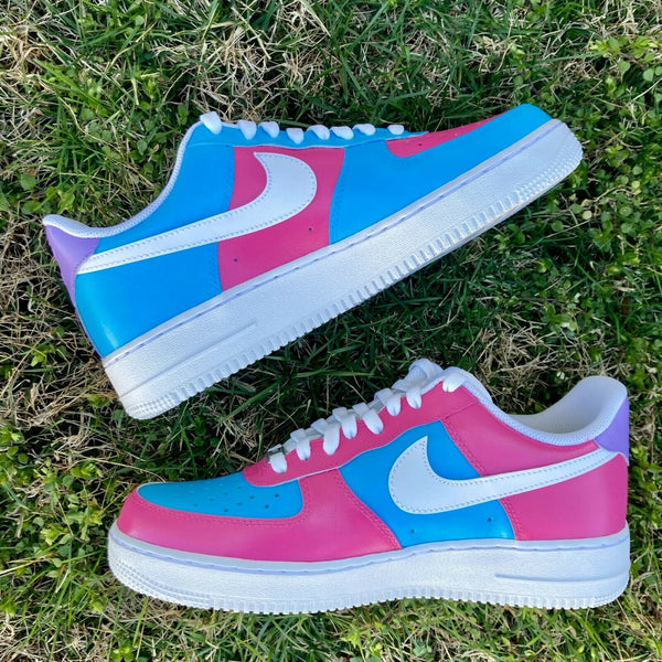 Air Force 1 Custom Cotton Candy Low Inverted Shoes Pink Blue Womens Kids 3