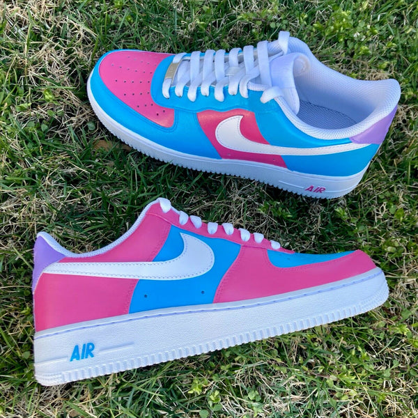 Air Force 1 Custom Cotton Candy Low Inverted Shoes Pink Blue Womens Kids 4