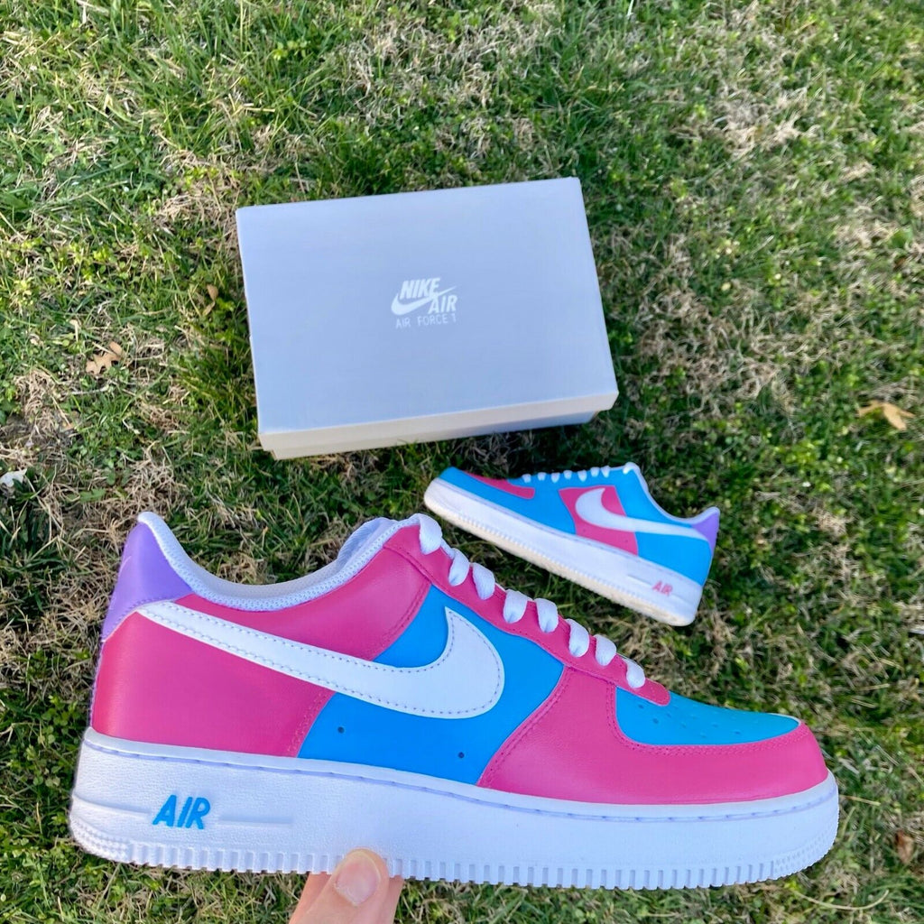 Air Force 1 Custom Cotton Candy Low Inverted Shoes Pink Blue