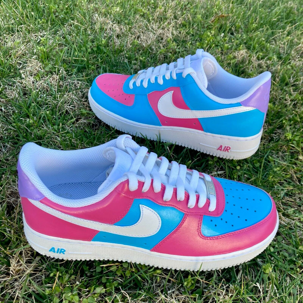 Air Force 1 Custom Cotton Candy Low Inverted Shoes Pink Blue