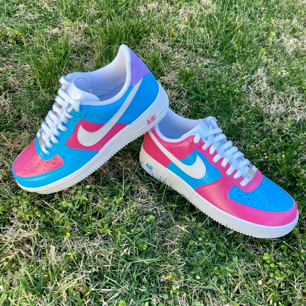Air Force 1 Custom Cotton Candy Low Inverted Shoes Pink Blue Womens Kids 7