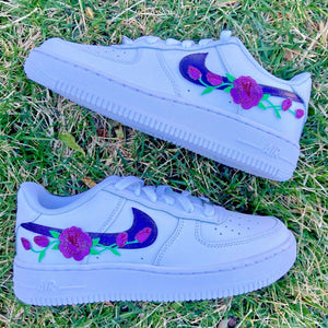 Air Force 1 Custom Dark Purple Rose Floral Flower Low Shoes Women Kids AF1 Sneakers