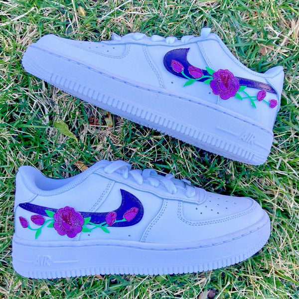 Air Force 1 Custom Dark Purple Rose Floral Flower Low Shoes Women Kids AF1 Sneakers