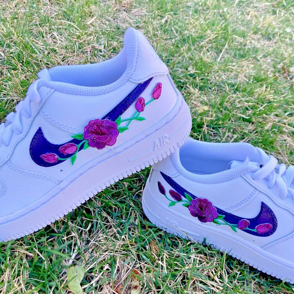 Air Force 1 Custom Dark Purple Rose Floral Flower Low Shoes Women Kids AF1 Sneakers 4