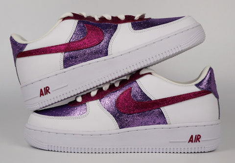Air Force 1 Custom Glitter Sparkle Sneakers Purple Magenta Pink White Shoes AF1 Shoes